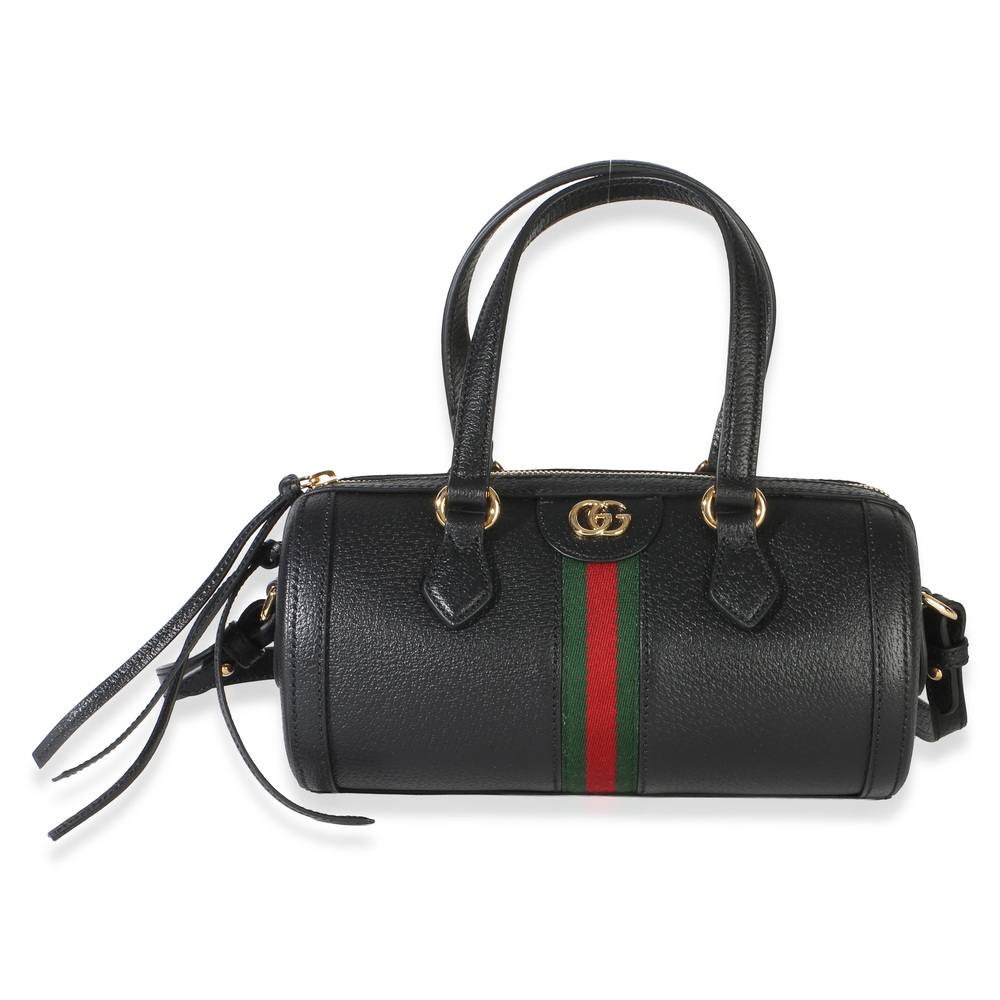 Gucci Black Grained Calfskin Small GG Ophidia Boston Bag